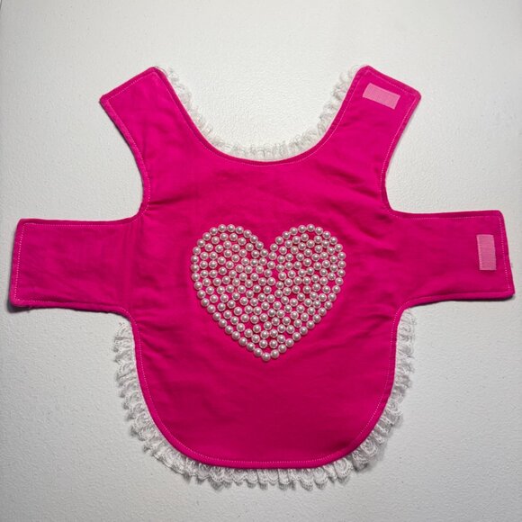 Luxury Pink Pearl Heart Dog Dress Dog Outfit with Lace Trim Cute Pet Clothe M - Picture 4 of 5